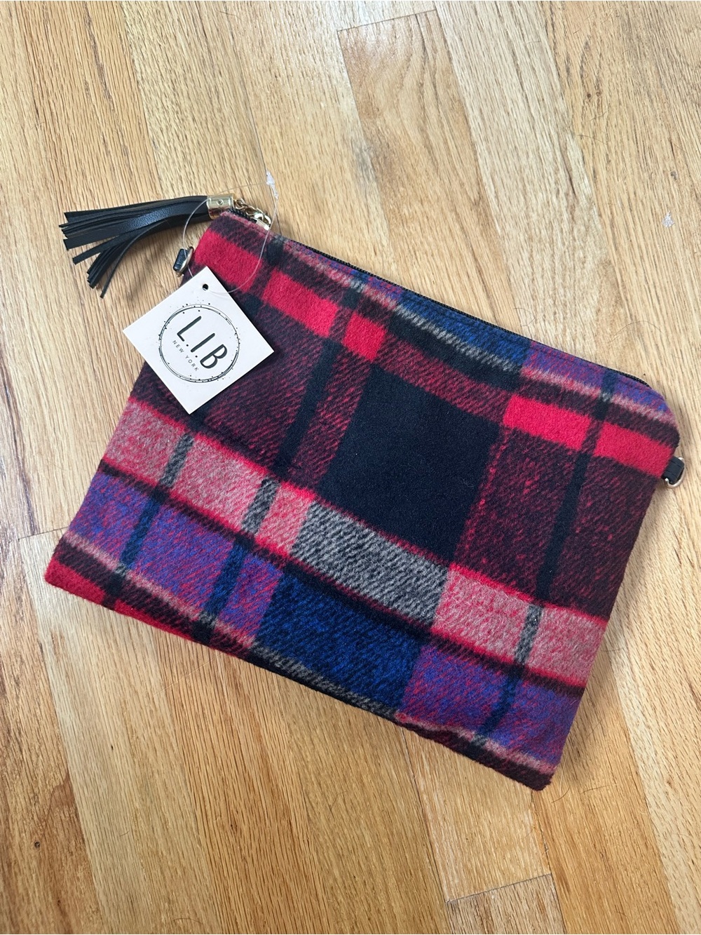 L.I.B Plaid Zip Pouch - Red & Navy